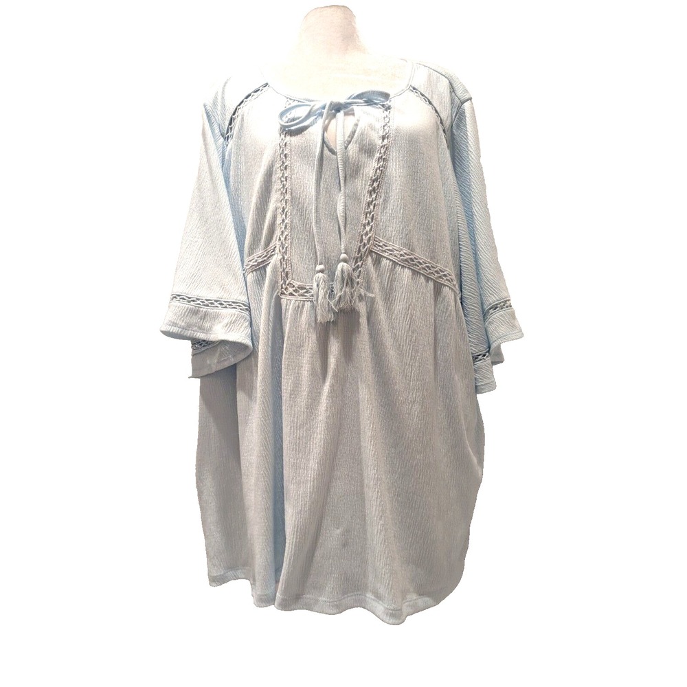 Haute Hippie Tribe Top Womens XL Sky Blue Flare Sleeve Boho Fairy W/ Base Shirt
